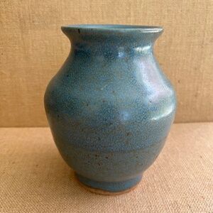 Vintage Signed Hand Thrown Earthenware Vase Mat Glaze Blue 6" Tall Heavy 2 lbs